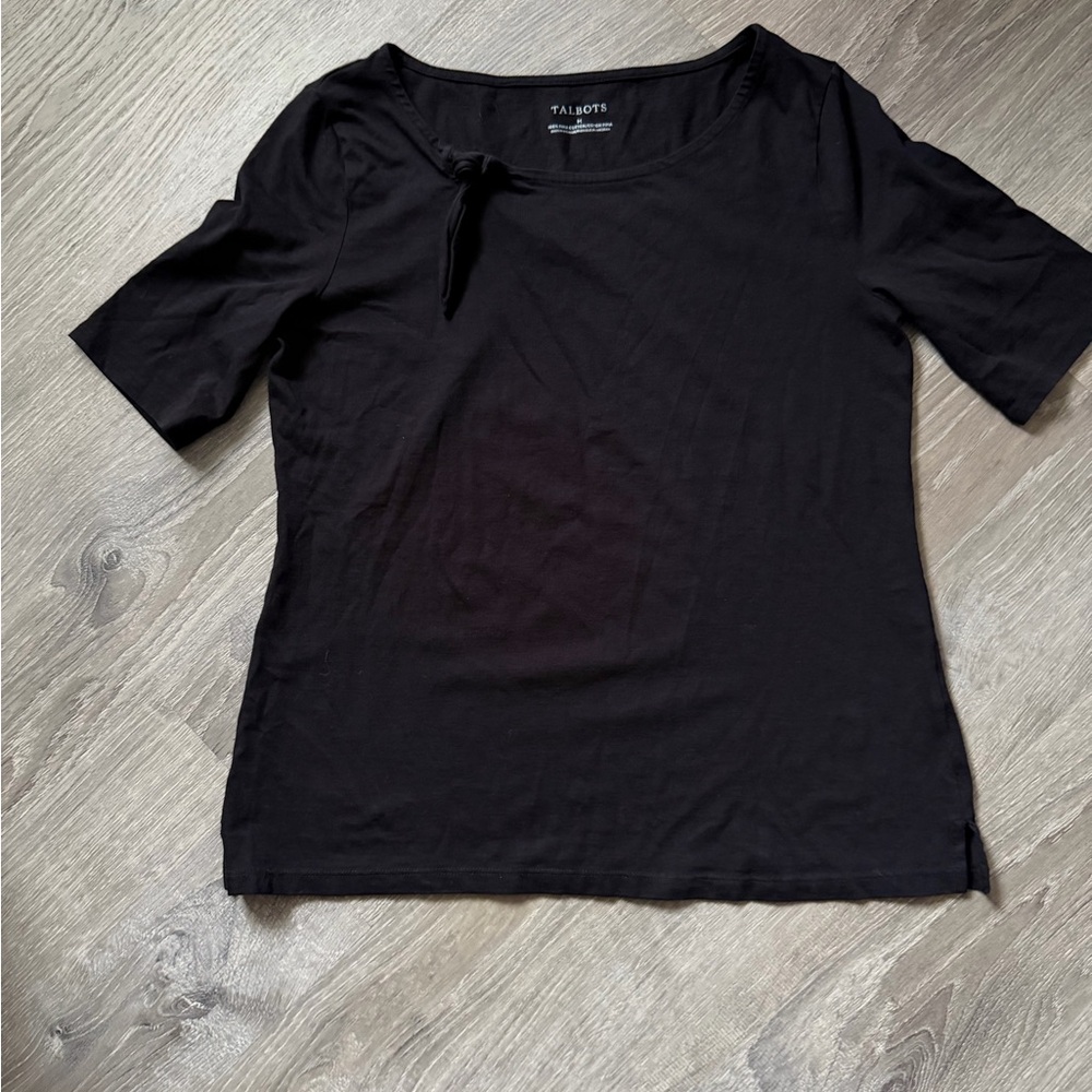 Talbots Black Short-Sleeve Knot-Neck Tee 100%Pima cotton